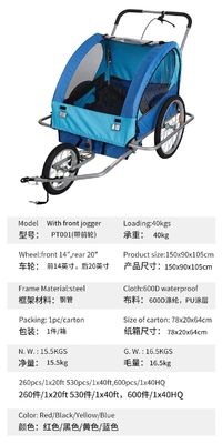 2021 Aluminium Bike Baby Trailer voor Kinderen 2 Houders MTB 14' Voorwiel en 20' Achterwiel