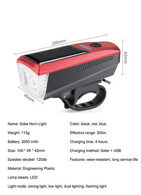 Blauw zonne- en USB-oplaadfietslicht 2000mAh voorlicht voor MTB-fietsrijden