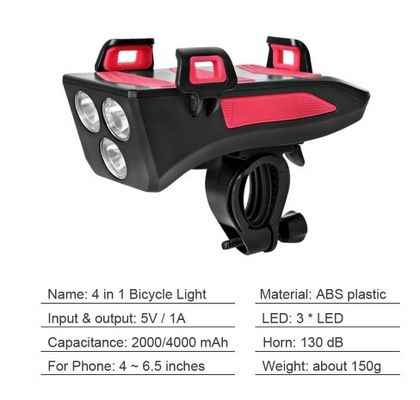 USB oplaadbare LED fiets koplamp fiets hoorn telefoonhouder Powerbank voor nachtrijden