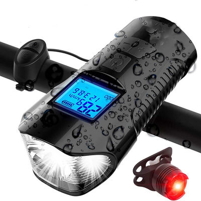 Zwart USB opladen fiets Voorlicht zaklamp Handleader Fietskop Licht Snelheidsmeter Lcd-scherm