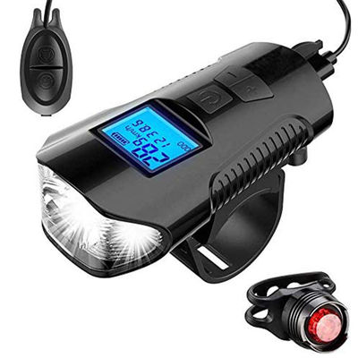 Zwart USB opladen fiets Voorlicht zaklamp Handleader Fietskop Licht Snelheidsmeter Lcd-scherm